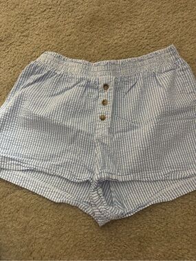 Light Blue Stripe Women's Elastic Waist Shorts